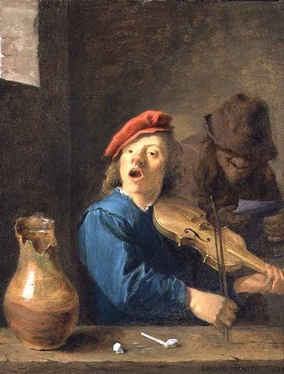 Spelmannen, 1633 (olja på koppar) av David Teniers the Younger