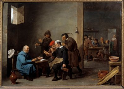 Mannen med den vita hatten Grupp män som röker pipa på ett värdshus. Målning av David Teniers II den unge (1610-1690) av David Teniers the Younger