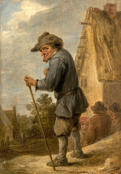 Byscen med fyra bönder av David Teniers the Younger
