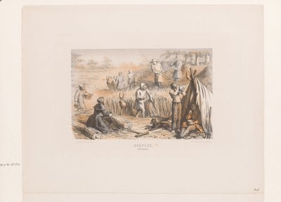 Skörd på fälten, 1200-talet bybor. (1200-talet) (titel på föremål) av David van der Kellen