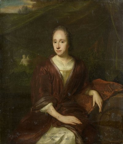 Porträtt av Margaretha Nelis (1652-17050, andra hustru till Casparus Commelin). av David van der Plas
