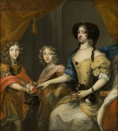 Anna Sofia, prinsessa av Danmark, kurfurstin av Sachsen, med sina söner Johann Georg och Friedrich August, ca 1680 av David von Krafft
