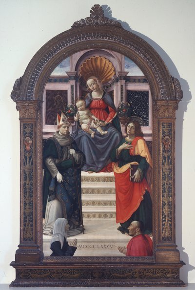 Madonnan och barnet med S:t Ludvig av Toulouse, Johannes evangelisten och donatorer av Davide Ghirlandaio