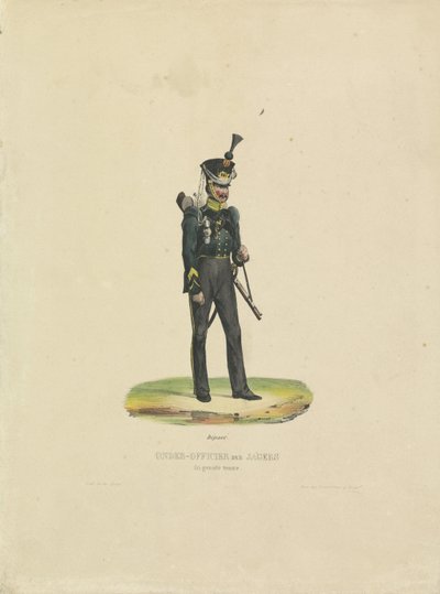 Jägare i stor uniform, 1820-1825 Underofficer i stor uniform (titel på objekt) av De la Cour