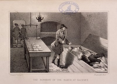 Scen för rånet av en bagare i Hackney, London, c1730 av Dean and Co