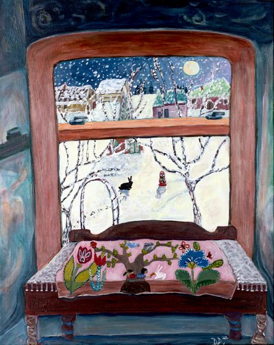 Appliqued, 2022 (akryl på duk) av Deborah Eve Alastra