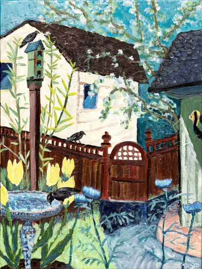 Backyard Crow, 2022 (akryl på duk) av Deborah Eve Alastra