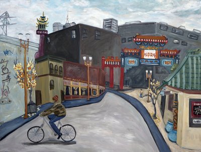 Chinatown Portland, 2018 (akryl på duk) av Deborah Eve Alastra