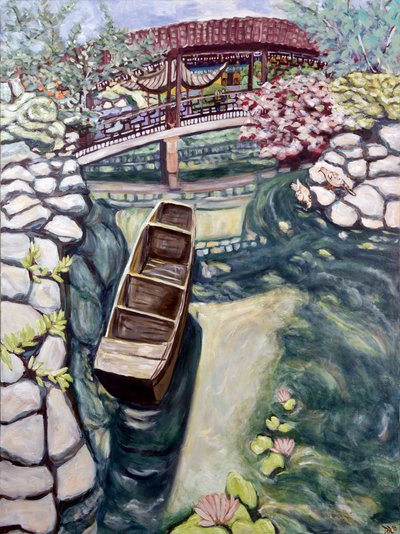 Lansu Canoe, 2018 (akryl på duk) av Deborah Eve Alastra
