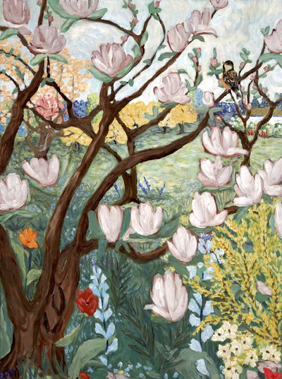 Magnolia Tree, 2019 (akryl på duk) av Deborah Eve Alastra