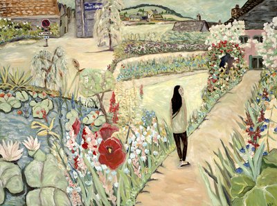 Nita i Giverny, 2017 (akryl på duk) av Deborah Eve Alastra