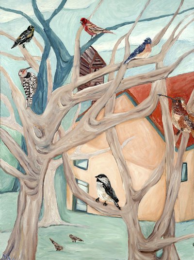 Peach House, 2015 (akryl på duk) av Deborah Eve Alastra