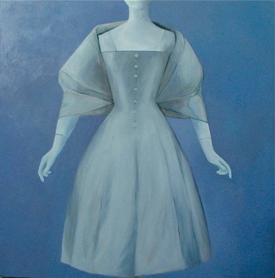 Silverklänning, 2004 (olja på duk) av Deborah Stevenson