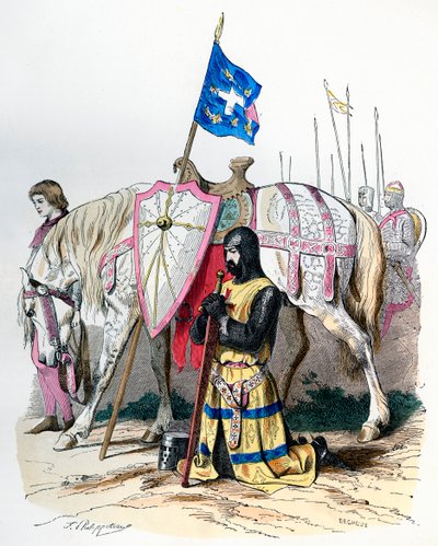 En riddare som ber en bön innan han avgår till det andra korståget, 1146 1882-1884. av Deghouy