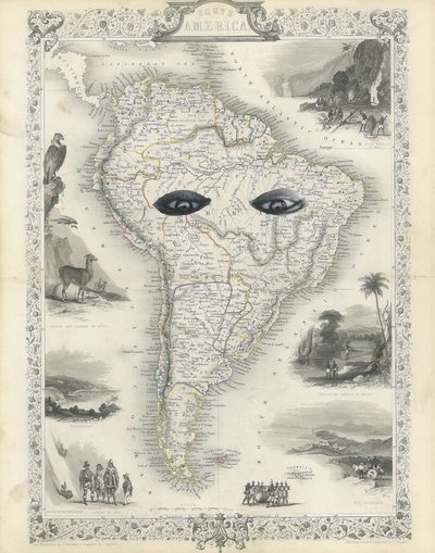 Colonial South America, 2017 (pappersklippt collage) av Deirdre Kelly