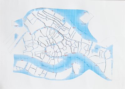 Venice Liquid Streets, 2008 (pappersklippt collage) av Deirdre Kelly