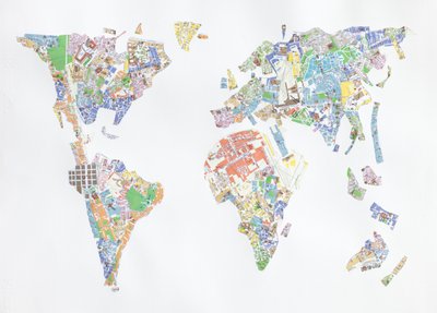 Venice World, 2008 (collage på papper) av Deirdre Kelly