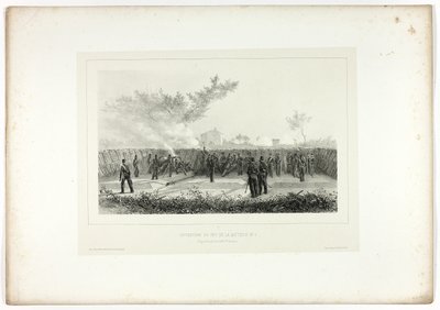 Batteri nr 1 öppnar eld, från Souvenirs of Italy: Rome Expedition av Denis Auguste Marie Raffet