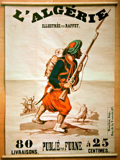 Bokhandelsaffisch som annonserar en serie publikationer om Algeriet, 1843 av Denis Auguste Marie Raffet