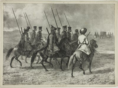 Kosackeskort till gränsen till Kuban, Taman (Centralryssland), 11 oktober 1837 av Denis Auguste Marie Raffet