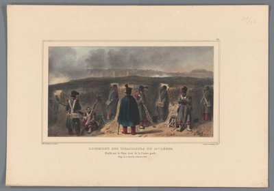 Schutters köper borstwering, 1832 Huset för skärmytsarna i det 19:e ljuset (titel på objekt) Teckningar gjorda av livet vid huvudkontoret för Citadellet i Antwerpen av Raffet (titel på objektet) av Denis Auguste Marie Raffet