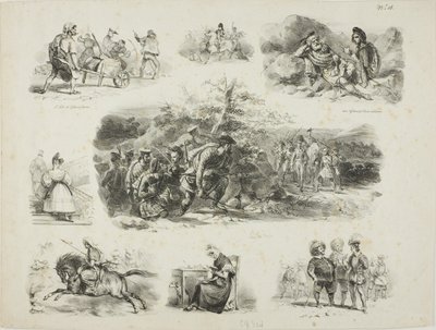 Blad med skisser av Denis Auguste Marie Raffet
