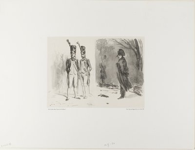 Ark med skiss (Grenadier of the Guard, Napoleon in a Bivouac) av Denis Auguste Marie Raffet