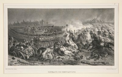 Det andra lätta kavalleriet som motstår arabernas angrepp, från en uppsättning om sex, med titeln Retraite de Constantine av Denis Auguste Marie Raffet
