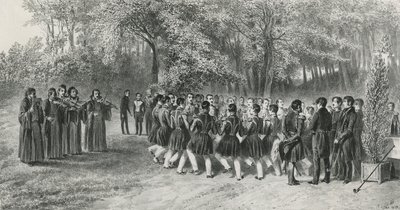 Valakiska rundan, framförd av tsiganer och dansad av andra regementets musiker hemma hos prins Ghika, Ghospodar, Valakiet, 1839 av Denis Auguste Marie Raffet