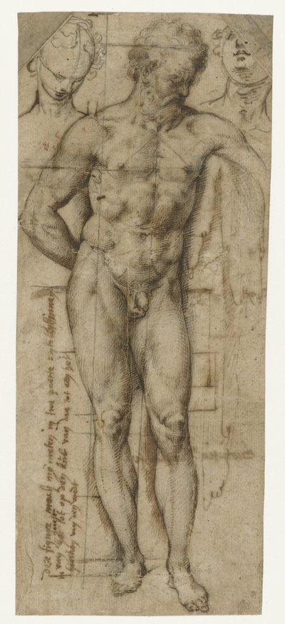 Studie av en naken man (Hercules?) och två kvinnors huvuden av Denys Calvaert