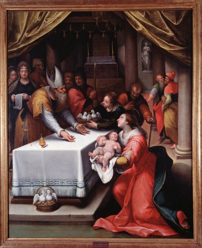 Presentation av Jesus till templet (målning av Denys Calvaert or Calvart
