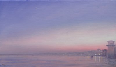 Månen över Varanasi av Derek Hare