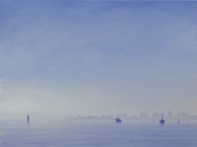 Mumbai Harbor (olja på duk) av Derek Hare