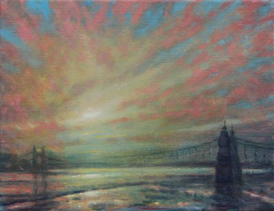 Sunset At Hammersmith Bridge, 2022 (Oil on Canvas) av Derek Hare