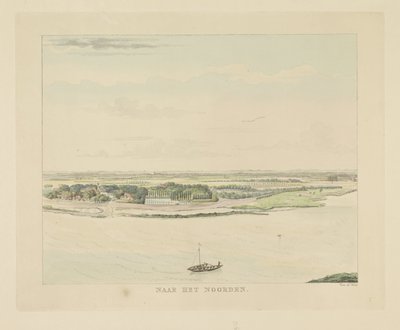 Utsikt över Waal norr om Nijmegen Mot norr (titel på objekt) Sevärdheter runt staden Nijmegen (serietitel) Geldersch panorama eller rund vy av livet ritad på Belvedere i Nymegen (serietitel) av Derk Anthony van de Wart