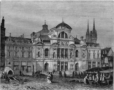 Exteriörvy av Grand Theatre of Angers, färdig 1871 enligt planerna av arkitekten Lucien Botrel. Maine et Loire (49) av Deroy (after)