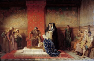 Saint Elisabeth av Frankrike (syster till Saint Louis) tvättar fötterna på de fattiga Målning av Desire Laugee (1823-1896) 1865 av Desire Francois Laugee