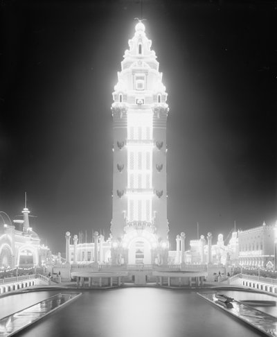 Drömland på natten, Coney Island, New York City, ca 1905 (s/v foto) av Detroit Publishing Co.