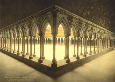Monks" Promenade, Mont Saint-Michel, Frankrike, fotokromtryck, ca 1900 av Detroit Publishing Co.