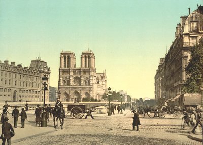Notre Dame och St. Michael Bridge, Paris, Frankrike, ca 1900 av Detroit Publishing Co.