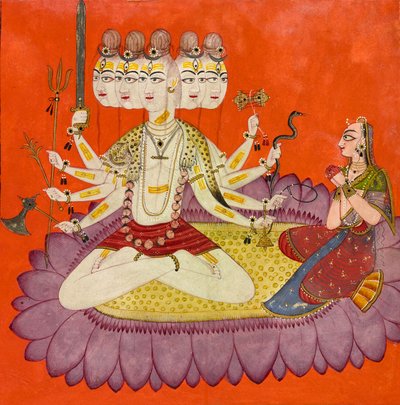 Sadashiva dyrkas av Parvati av Devidasa