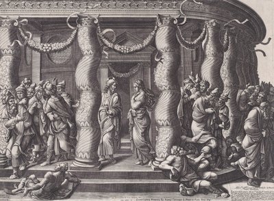 Kristus och kvinnan gripen i äktenskapsbrott, 1575 återutgiven 1613. av Diana Mantuana