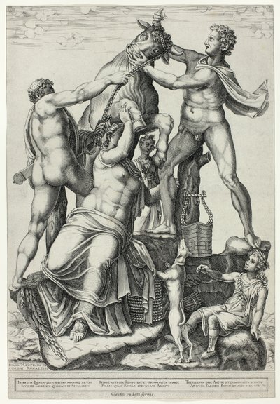 Farnesetjuren med Dirce, Zethus och Amphion av Diana Scultori