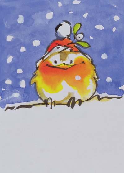 Christmas Robin (wc och bläck på papper) av Diane Matthes