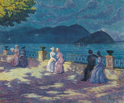 La Concha på natten - Regoyos y Valdes, Dario de (1857-1913) - ca. 1906 - Olja på duk - 54x65 - Carmen Thyssen Museum, Malaga av Diario or Dario de Regoyos y Valdes