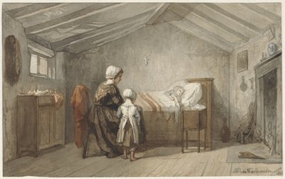 Mor och dotter vid ett barns sjuksäng av Diederik Franciscus Jamin