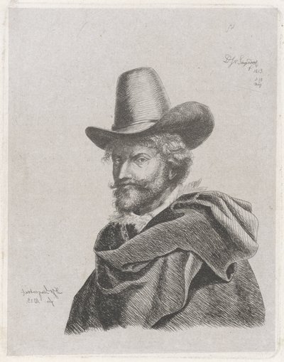 Porträtt av Peter Paul Rubens med kappa och hög hatt av Diederik Jan Singendonck