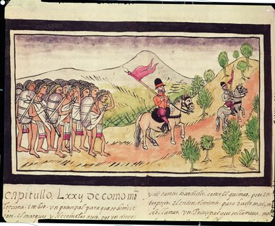 Fol.204v Totonac-indianerna hjälper Conquistadorerna att transportera material, 1579 av Diego Duran