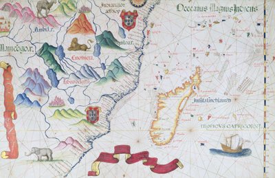 Madagaskar och östafrikanska kustlinjen, detalj från en världsatlas, 1565 av Diego Homem