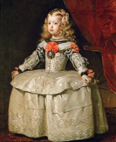 Barock: Porträtt av infanta Margaret Theresa (1651-1673) i en vit klänning av Velazquez, Diego (1599-1660), ca. 1656. Olja på duk av Diego Velázquez
